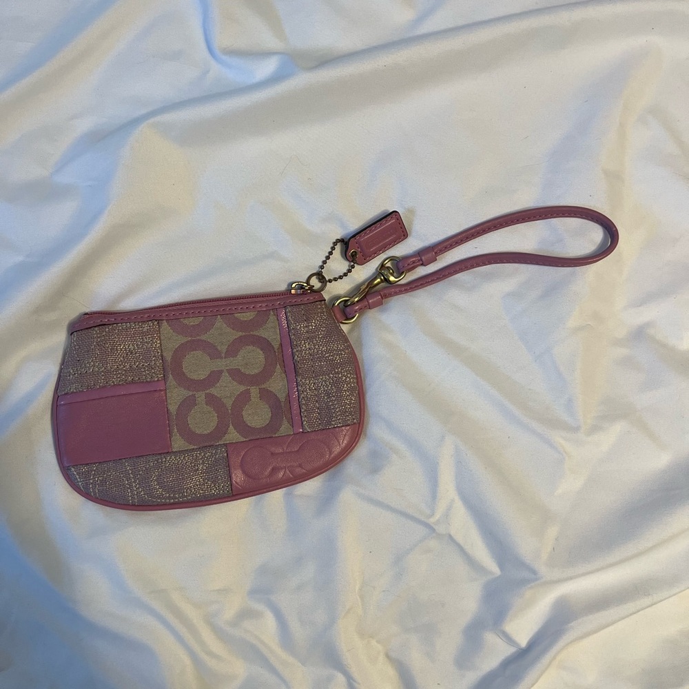 Pink patchwork Coach wristlet